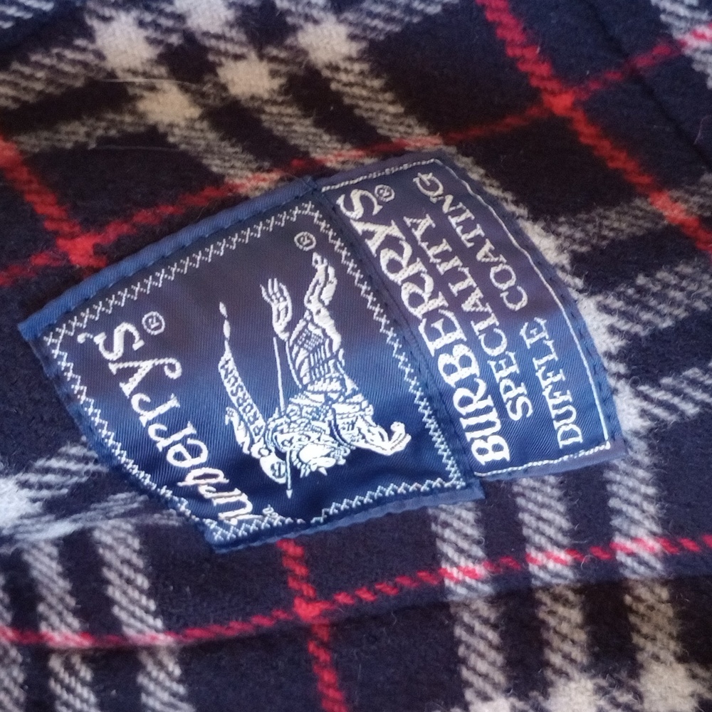 Burberry Blue Label Duffle Coat Nova Check Navy Gray Red 100% Melton Wool Small - Picture 2 of 10